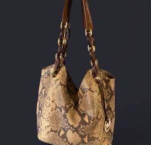 Michael Kors Large Lilly Python Embossed Snakeskin Tote with Tortoise Straps